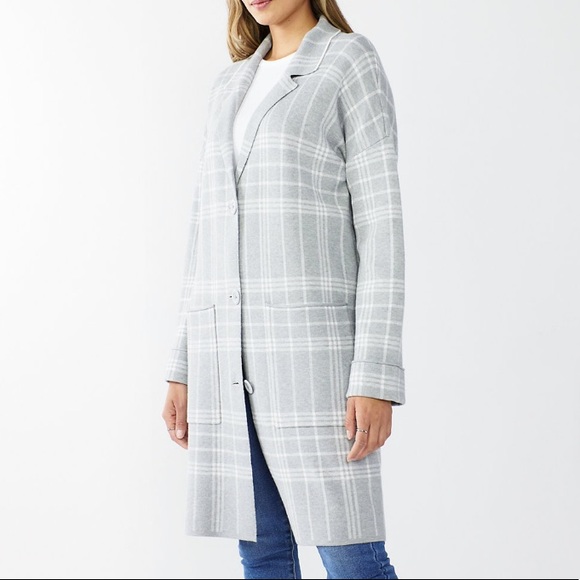 Grey Plaid Cardigan Coatigan Sweater 